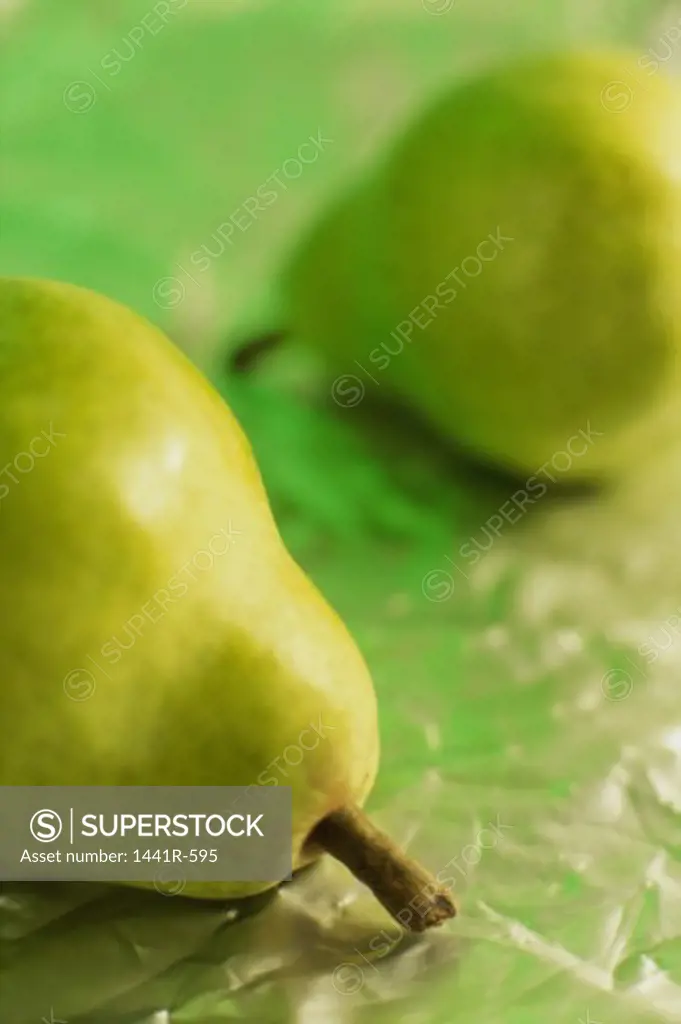 Close-up of two pears