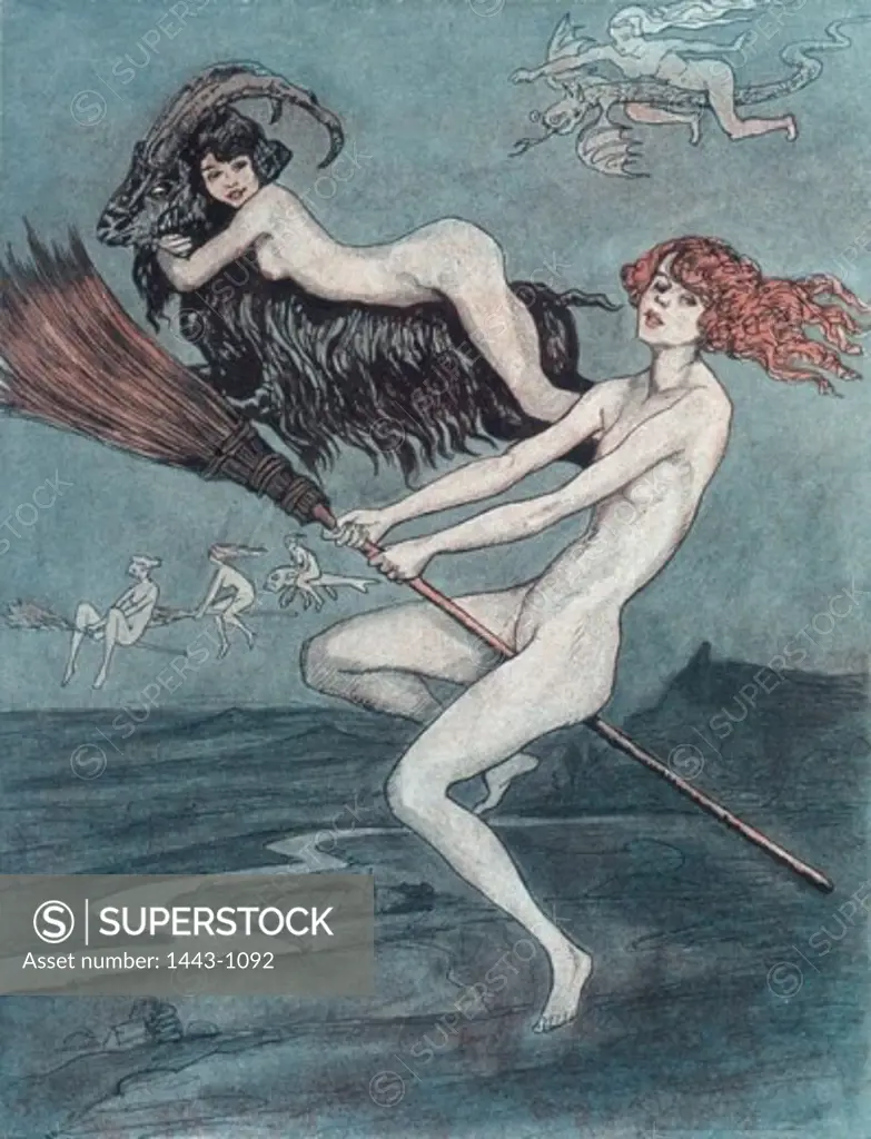 Riding Witches 1924 Otto Goetze (1868-1931German) Drawing