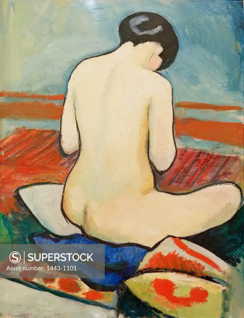 Nude Seated on a Pillow  1911 August Macke (1887-1914 German) Oil on cardboard Wilhelm Lehmbruck Museum, Duisburg, Germany