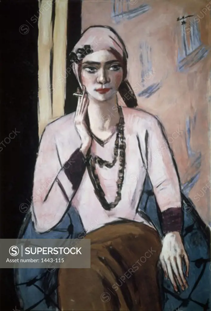Portrait Of Quappi in Pink Sweater 1932-34 Max Beckmann (1884-1950 German) Oil on canvas Thyssen-Bornemisza Museum, Madrid, Spain