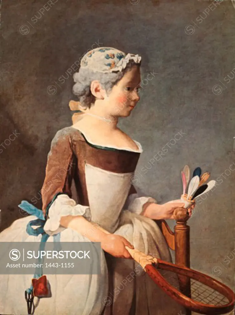 Girl with Racket & Shuttlecock  1737-1741 Jean-Simeon Chardin (1699-1779 French) Oil on canvas Galleria degli Uffizi, Florence, Italy