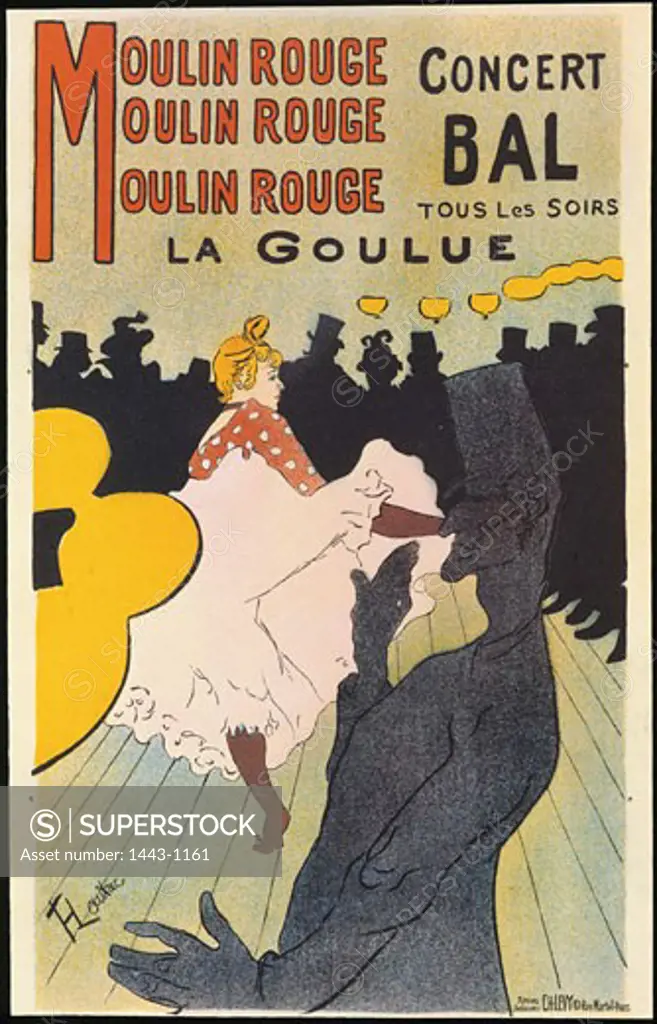 Moulin Rouge, La Goulue 1891 Henri de Toulouse-Lautrec (1864-1901 French) Color Lithograph Private Collection