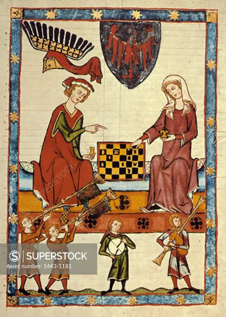 Margrave Otto IV of Brandenburg with a Woman Playing Chess Ca. 1310-1340 Artist Unknown Illuminated manuscript Ruprecht-Karls-University Library, Heidelberg, Germany