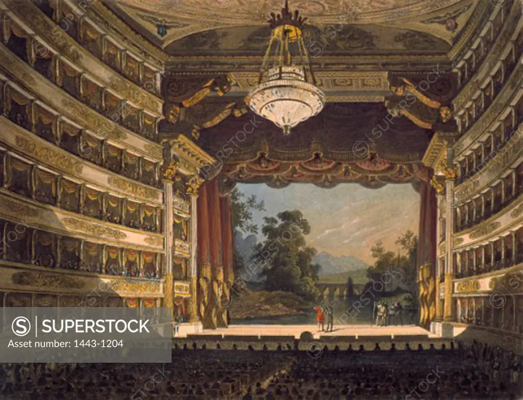 Teatro della Scala: Interior View to the Stage  ca. 1820 Artist Unknown Colored etching Handelhaus, Halle, Germany