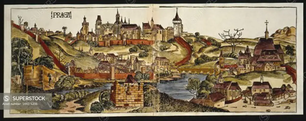 View of the City of Prague  1493 Hartmann Schedel (1440-1514 German) Colored woodcut