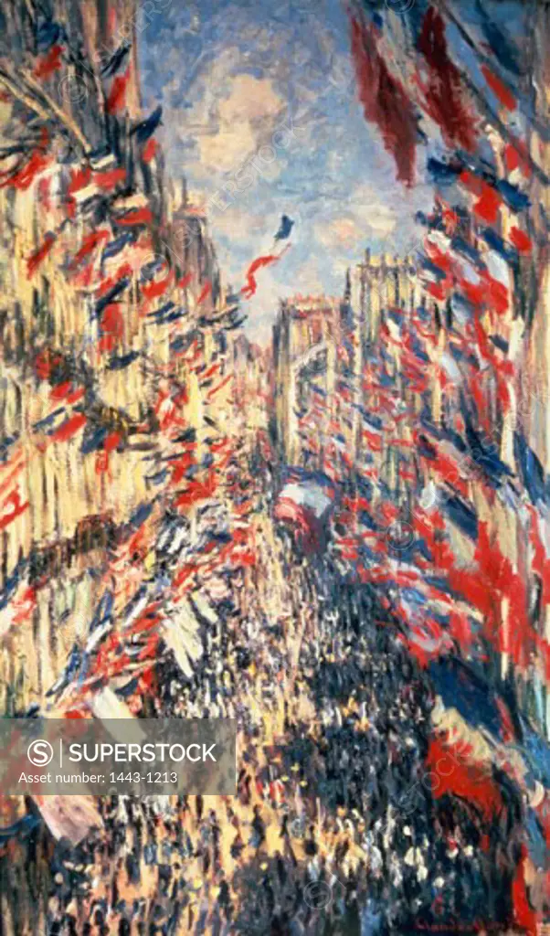 La Rue Montorgeuil, Paris: Fete du 30 Juin 1878  1878 Claude Monet (1840-1926 French) Oil on canvas Musee d'Orsay, Paris, France