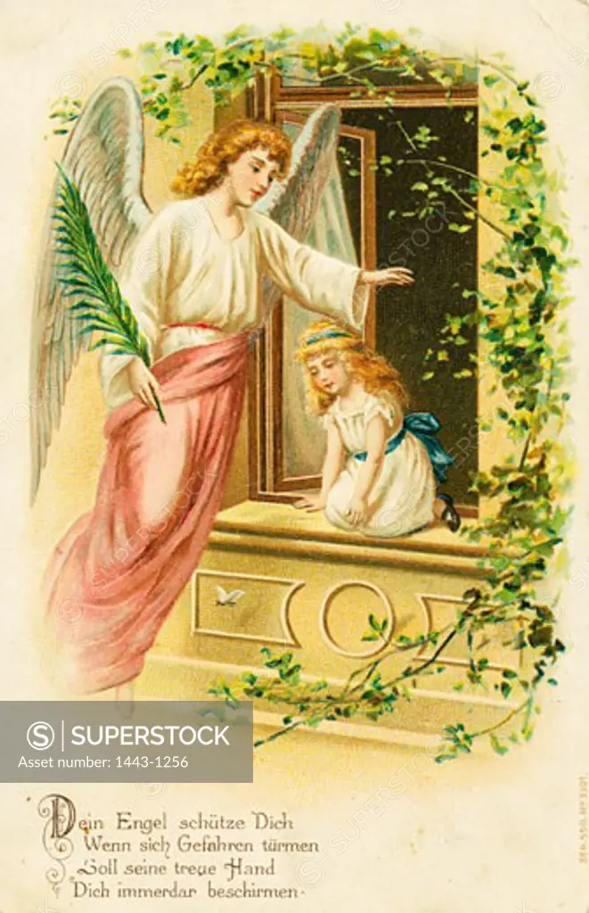 Your Angel will Protect You, When Danger is Near c.1900 Artist Unknown Postcard Color lithograph