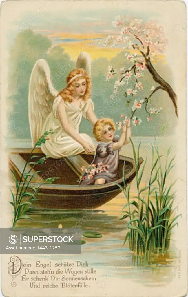 Your Angel is Watching over You and Stilling the Waves c.1900 Postcard Artist Unknown Color lithograph