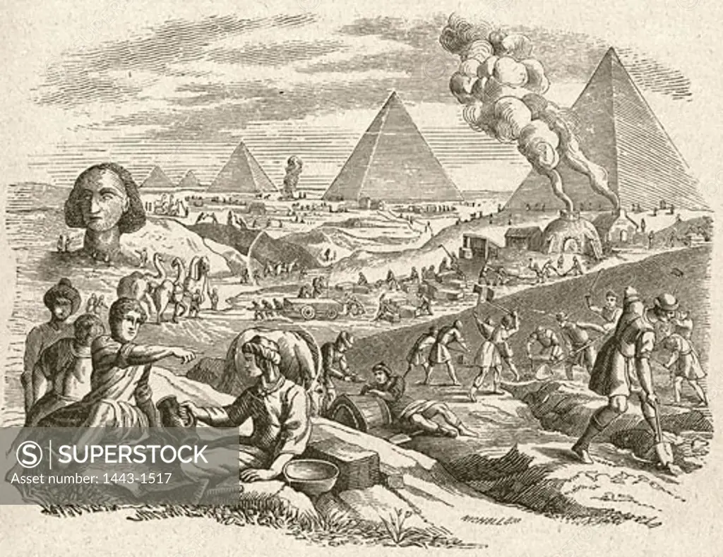 Building of the Pyramids, c.1880, Artist Unknown, Woodcut print