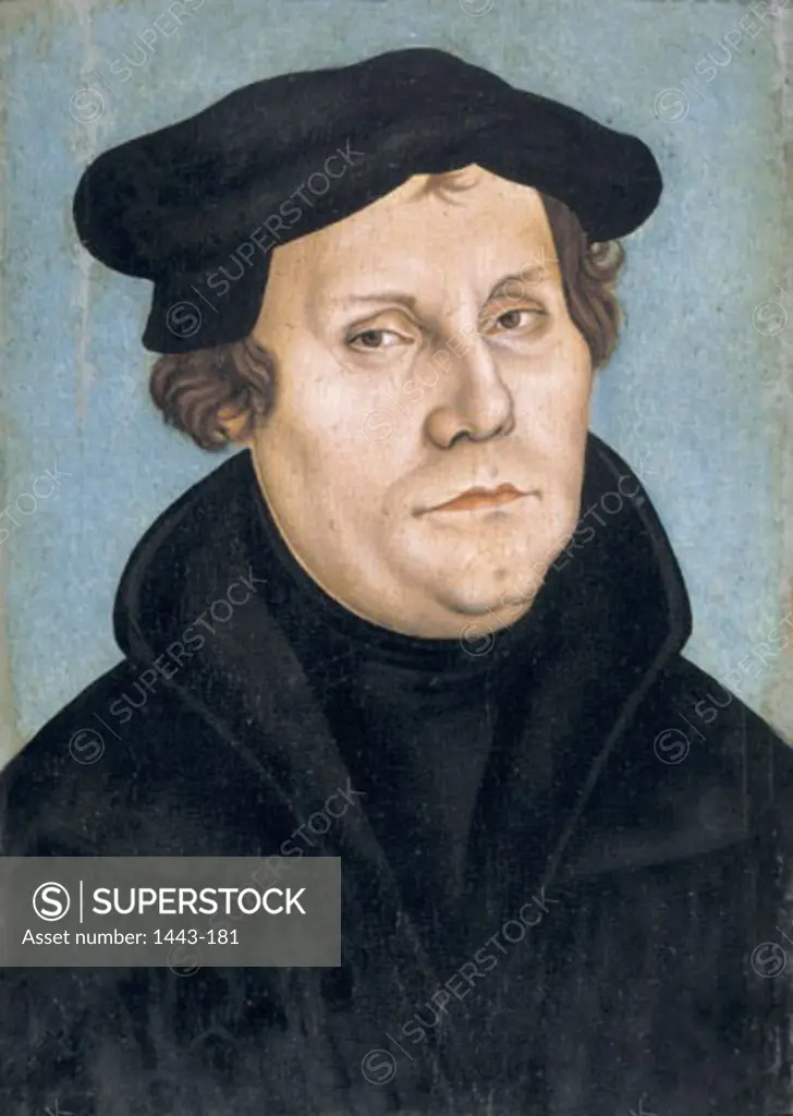 Portrait of Martin Luther with Beret Lucas Cranach the Elder (1472-1553 German) Oil on wood Lutherhalle, Wittenberg, Germany