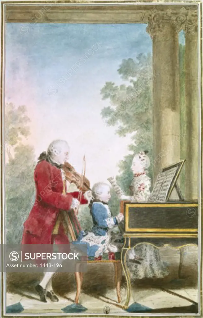 Leopold Mozart With Wolfgang & Nannerl Making Music 1763 Louis de Carmontelle (1717-1806 French)  Watercolor Musee Conde, Chantilly, France