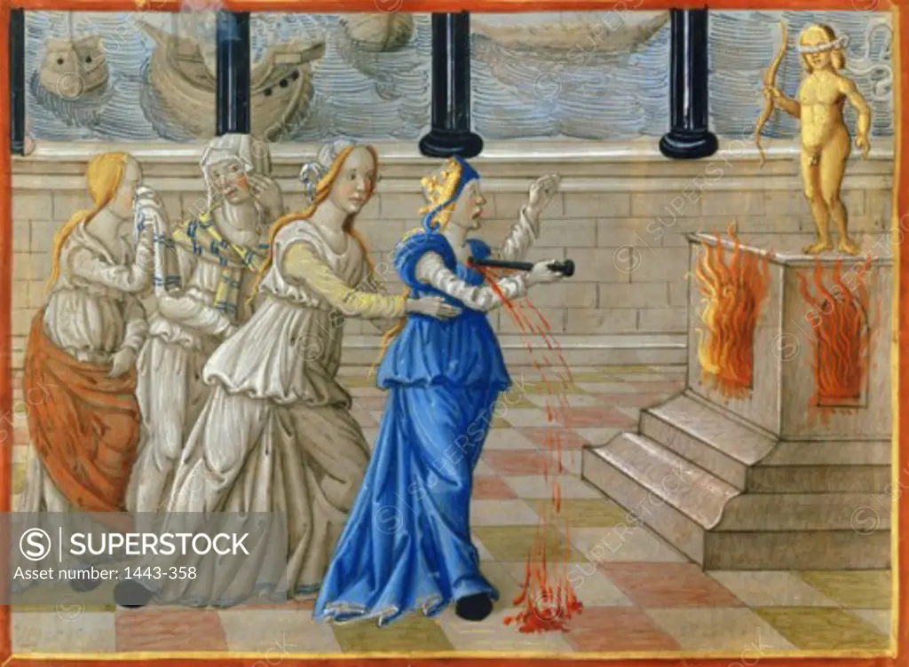 Death of Dido  1500 Artist Unknown  Illuminated manuscript Bibliotheque Nationale, Paris, France