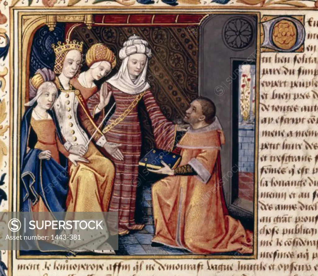 Boccaccio Dedicates His "Opus de Claris Mulieribus" to Countess Andree d'Hauteville 15th C. Boucicaut Master (15th C. ) Illuminated manuscript Bibliotheque Nationale, Paris, France