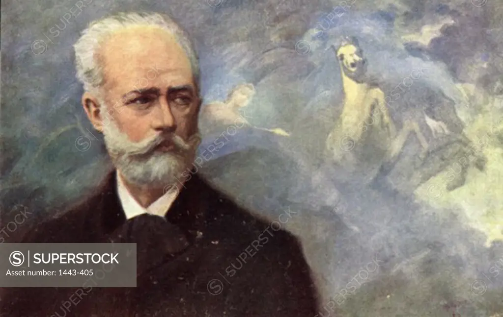 Portrait of Tchaikovsky with Allegorical Background Nejedly (After) Postcard Collection of Archiv for Kunst & Geschichte, Berlin, Germany 
