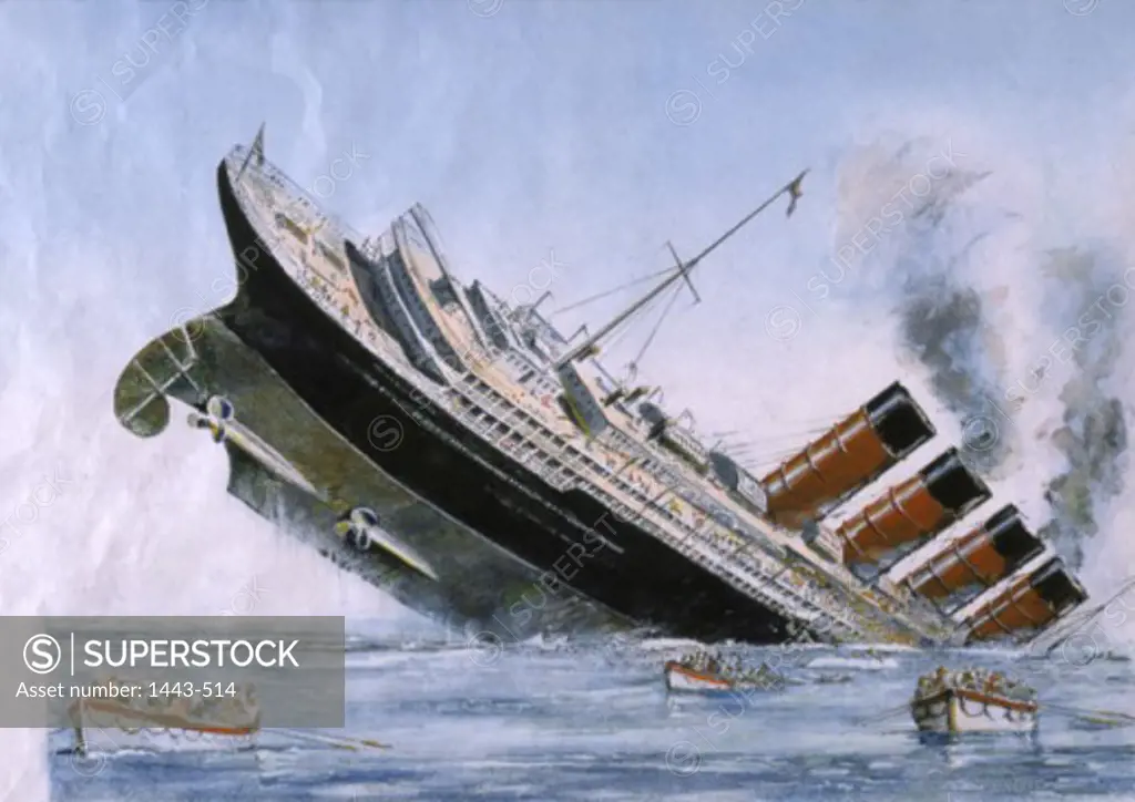 Sinking of the Lusitania-1915 Artist Unknown Watercolor