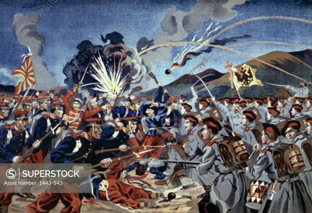 Russian Attack on Antchdchou, 1904  (Russo-Japanese War) Artist Unknown Color lithograph