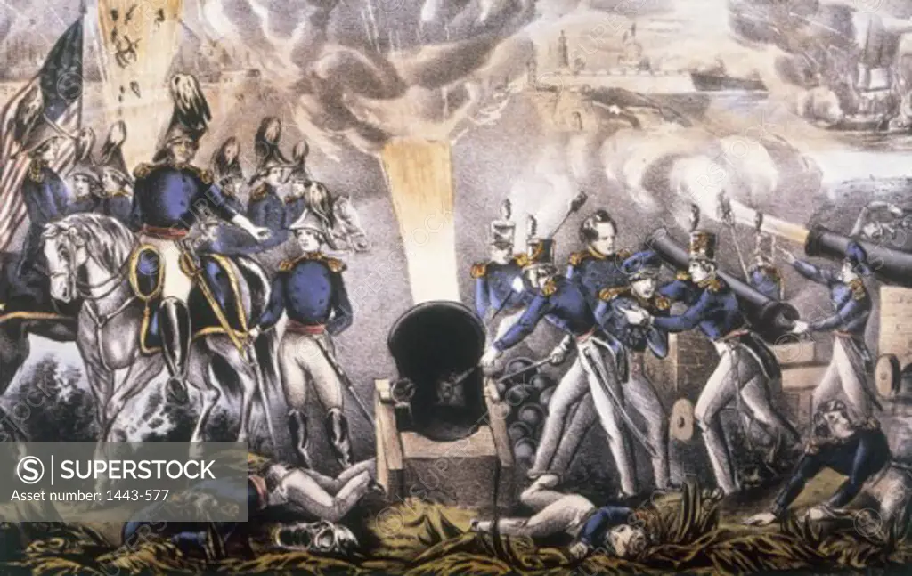 Siege of Veracruz Under General Winfield Scott, 1847 Currier & Ives (1834-1907 American) Color lithograph