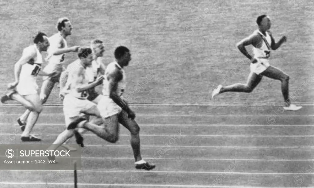 Jesse Owens Winning 100 meter race, 1936 Olympic Games, Berlin, Germany, August 3, 1936