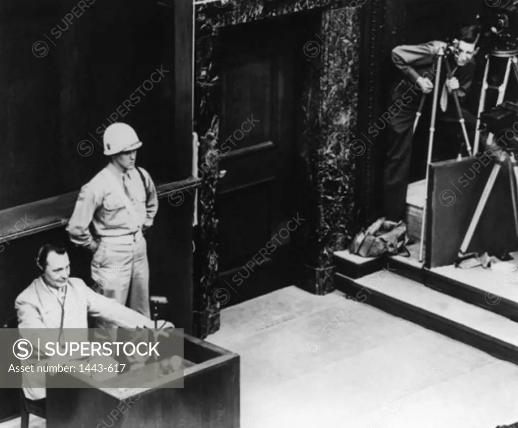 Hermann Goering on witness stand, Nuremberg War Crimes Trials, Nuremberg, Germany, March 13, 1946