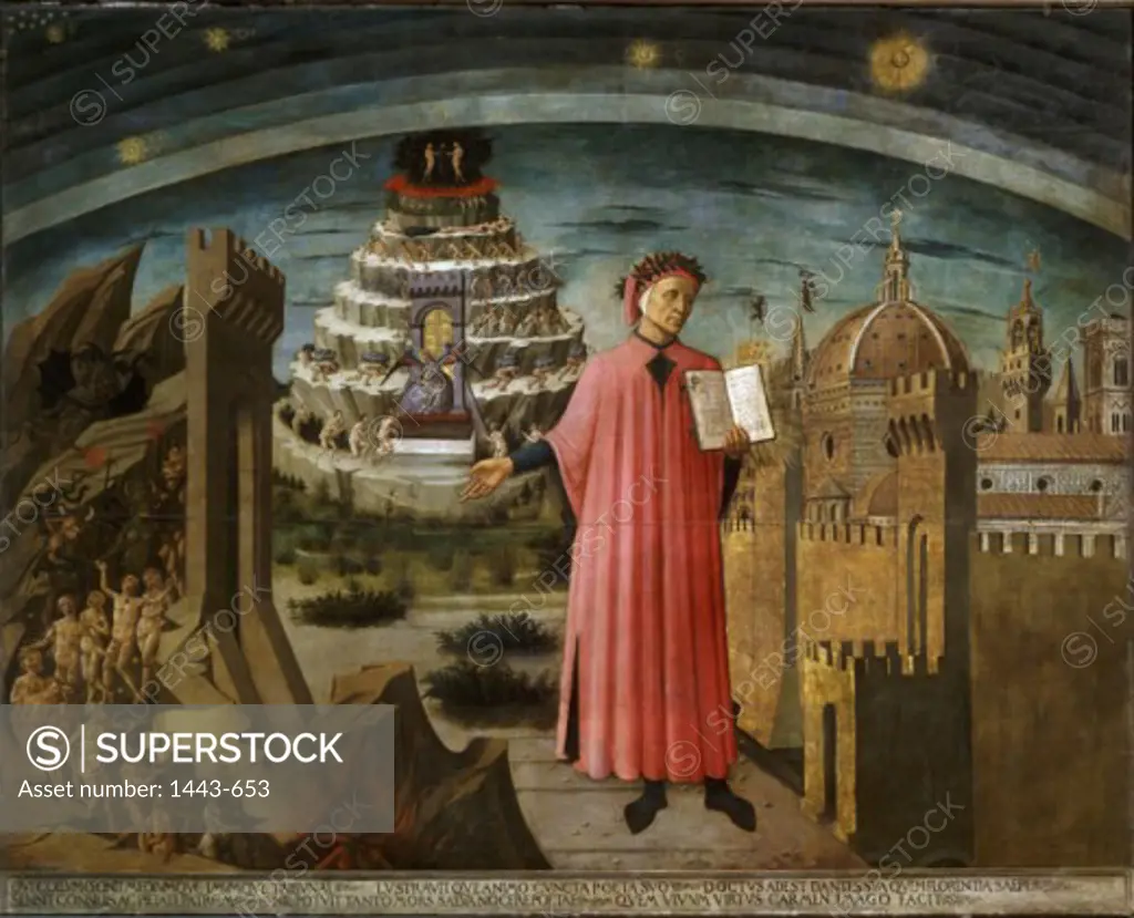Dante Alighieri Illuminated the Town of Florence with His Book "The Divine Comedy" 1465 Domenico di Michelino (1417-1491 Italian) Oil on canvas Duomo, Florence, Italy