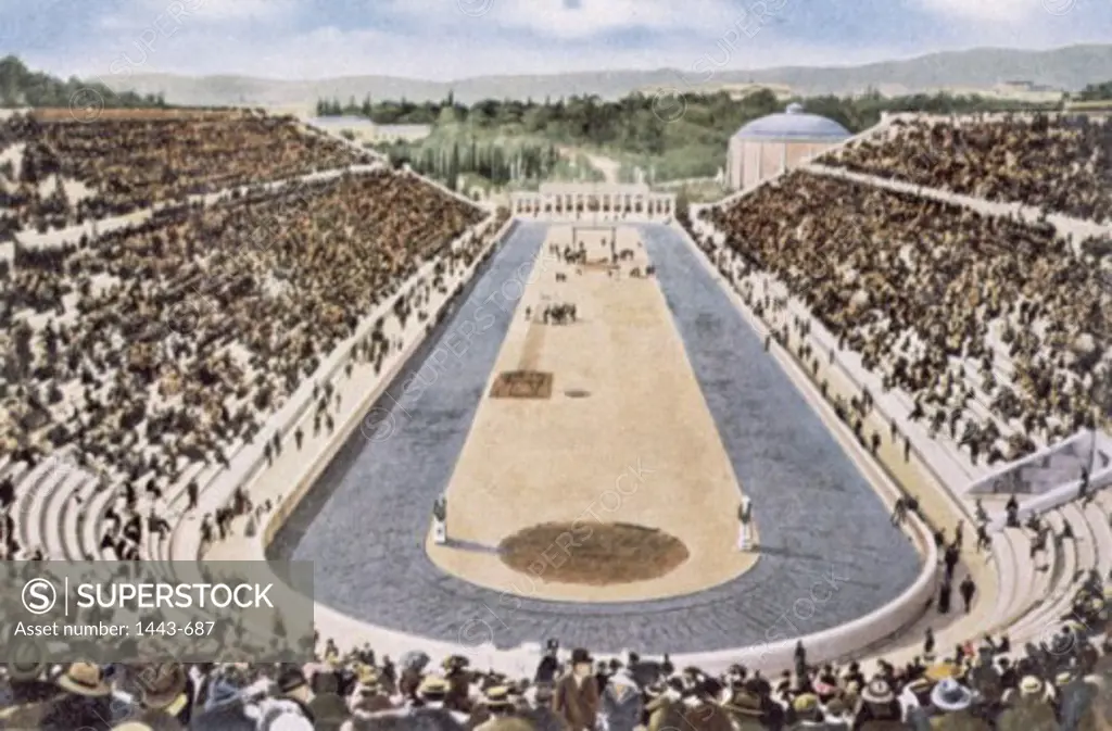 High angle view of a stadium, Olympic Stadium, Athens, Greece, c.1906