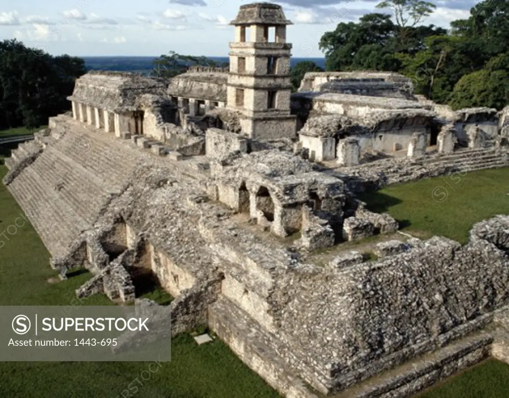 High angle view of the ruins of a palace, Palenque (Mayan), Mexico