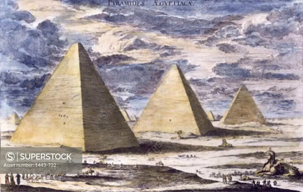 Giza Pyramids of Khufu, Khafre, & Menkaure with the Sphinx in the Foreground  ca. 1700 Johann Bernhard Fischer von Erlach (1656-1723 Austrian) Copper engraving
