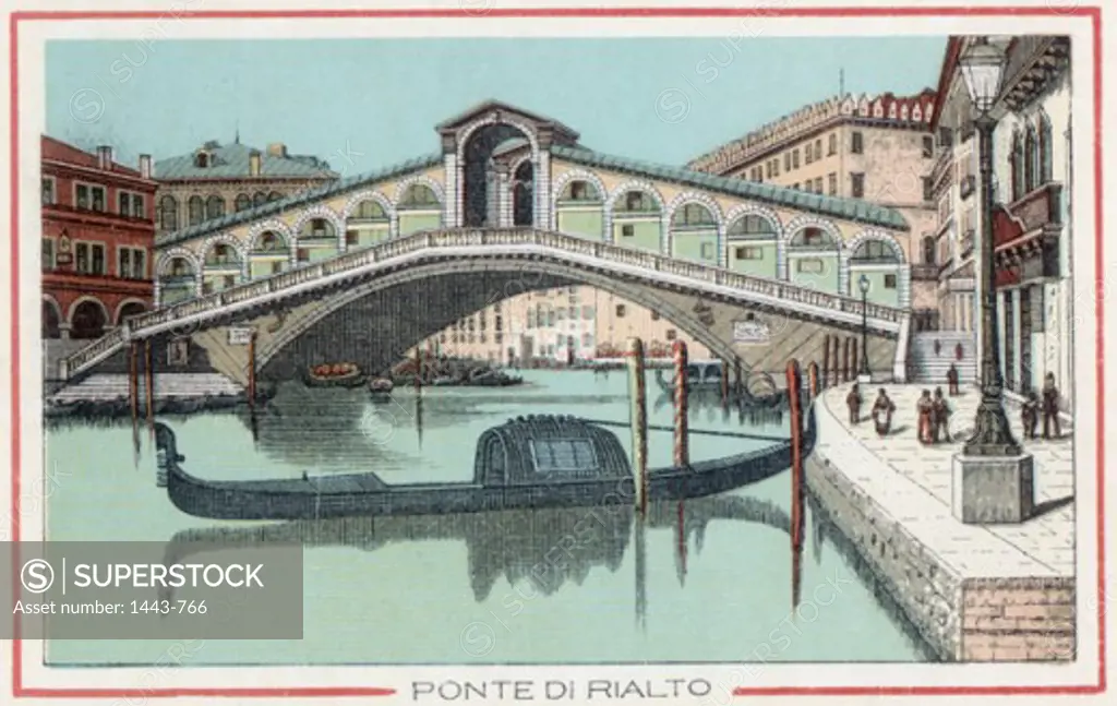 Rialto Bridge, Venice   Artist Unknown Color lithograph Collection of Archiv for Kunst & Geschichte, Berlin, Germany