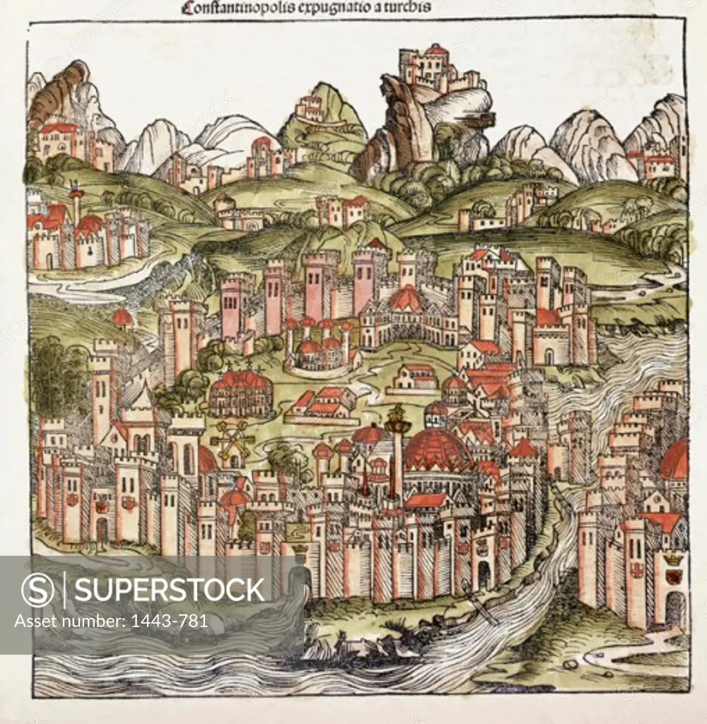 Imaginary View of Constantinople 1493 Hartmann Schedel (1440-1514 German) Woodcut print