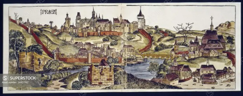 View of the city of Prague  1493 Hartmann Schedel (1440-1514 German) Woodcut print