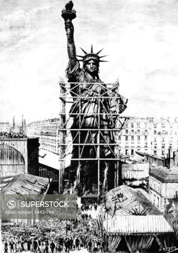 Presentation of the Completed Statue of Liberty to the Ambassador of the United States in Paris 1884 Henri Meyer Wood engraving