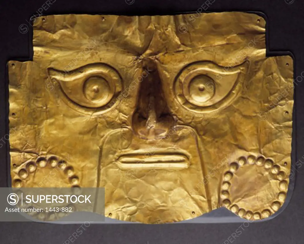 Mummy Mask, Incan Culture (Chimu, Peru) 13th-15th Century Pre-Columbian  Gold