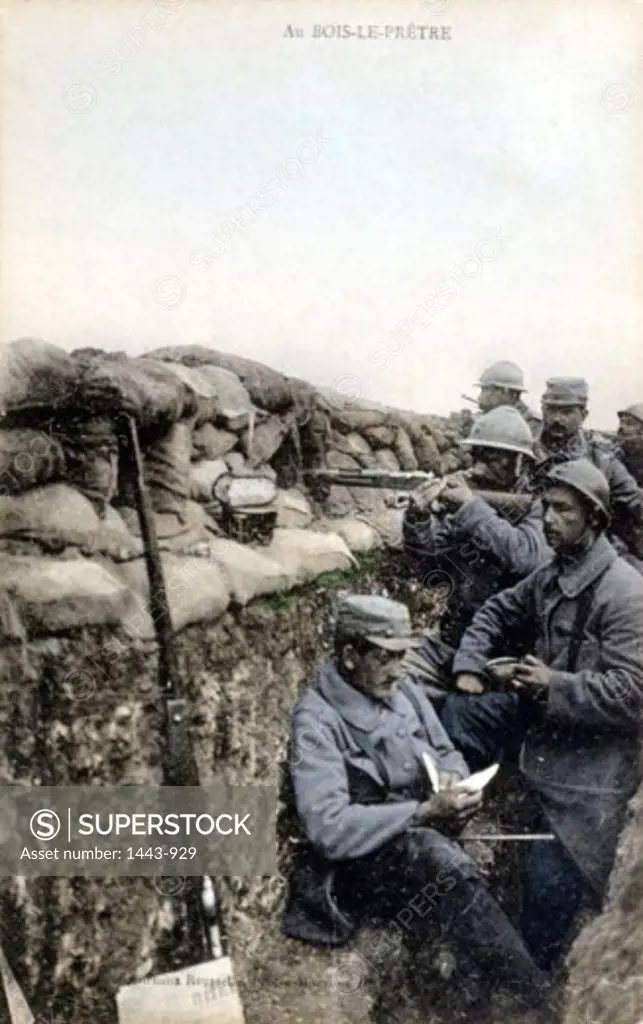 French soldiers in a trench, Bois Le Pretre, France, 1915