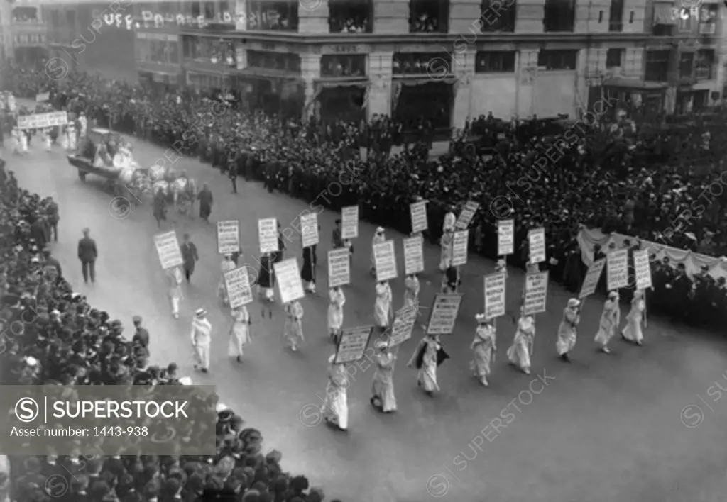 Group of people participating in a suffrage demonstration, c. 1913