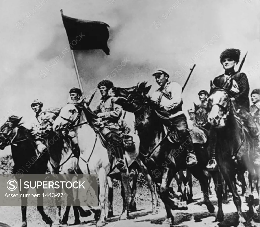 Group of men on horseback, First Red Cavalry, Russian Civil War, Russia, 1918-21