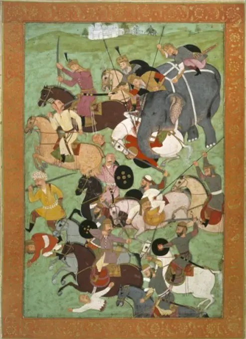 Battle Scene from the Akbar-Nama 16th C. Artist Unknown Illustration Victoria & Albert Museum, London, England 