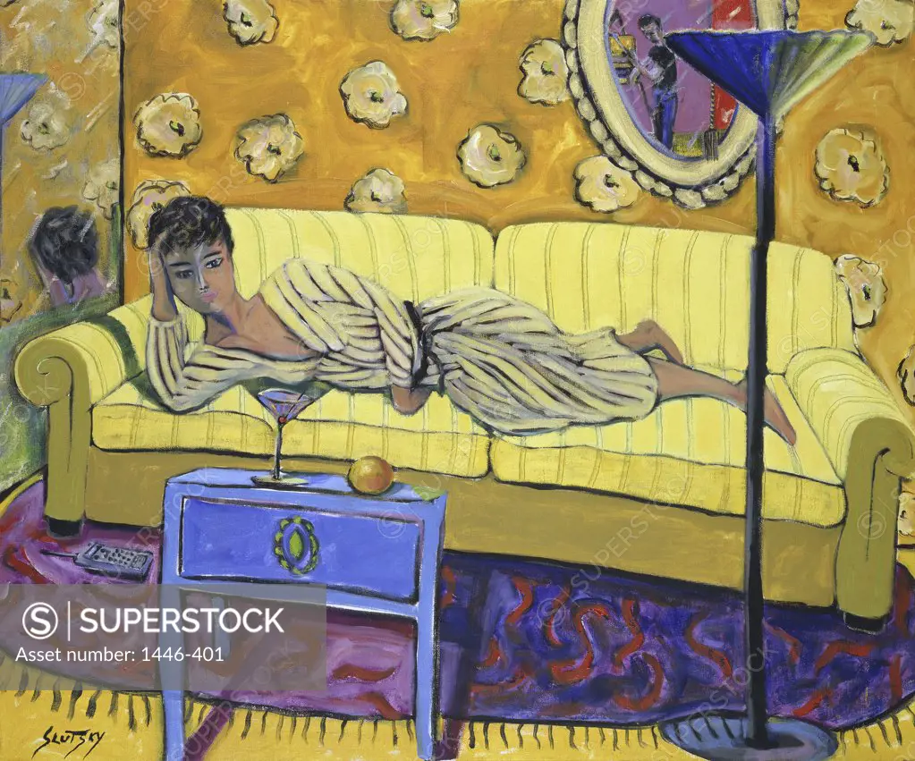 Woman on Yellow Couch 1999 Erik Slutsky (20th C. Canadian) Oil on canvas 