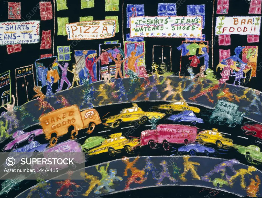 Canal Street by Erik Slutsky,  watercolor,  gouache and pastel,  1998,  20th century