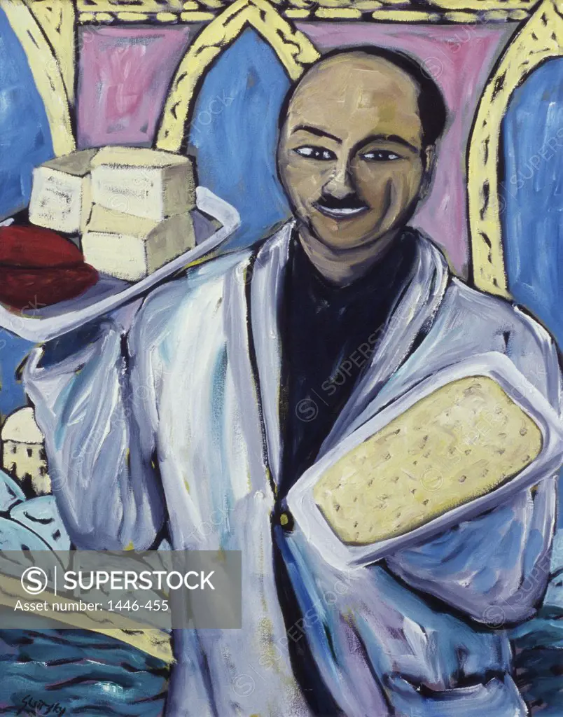 Man with Bread & Cheese  2001 Erik Slutsky (20th C. Canadian) Oil on canvas