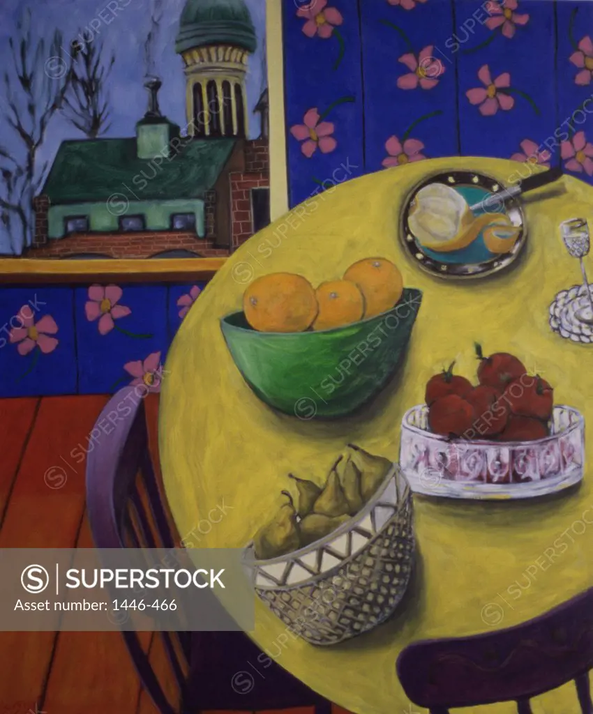 Oranges, Apples, Pears, Sauterne 2005 Erik Slutsky (20th C. Canadian) Oil On Canvas Private Collection 