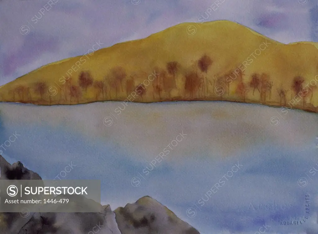 Hill & Lake in Autumn 2006 Erik Slutsky (20th C. Canadian) Watercolor on Paper