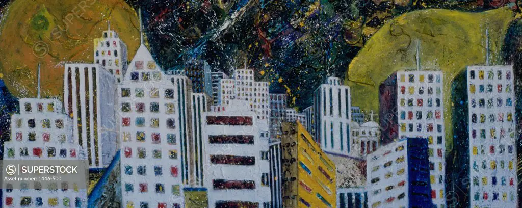 City of Bittersweet Night 1989 Erik Slutsky (20th C. Canadian) Mixed Media Canvas