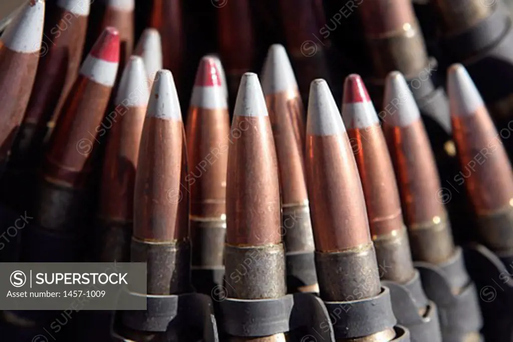 Close-up of machine gun bullets