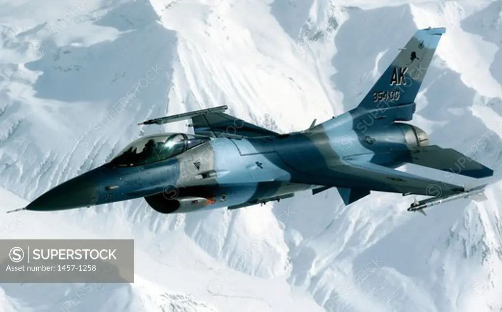 An F-16 Aggressor disconnects after being refueled, Eielson Air Force Base, Alaska, USA