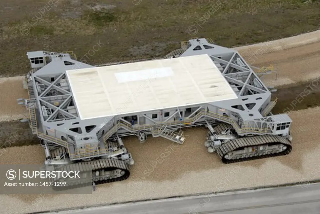 An aerial view shows the crawler-transporter at NASA's Kennedy Space Center, Cape Canaveral, Florida, USA
