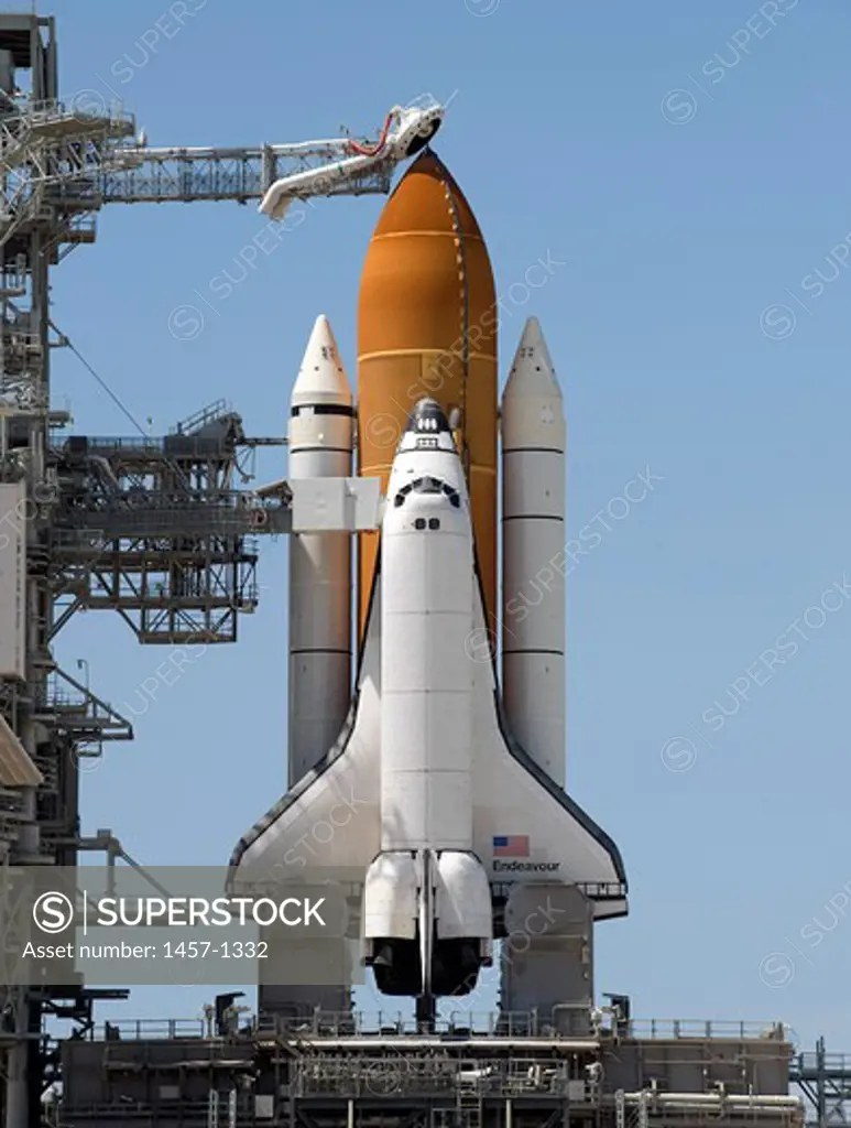 Space shuttle Endeavour at launch pad, NASA's Kennedy Space Center, Cape Canaveral, Florida, USA