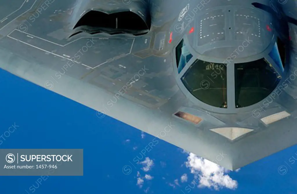High angle view of a bomber plane in flight, B-2 Spirit, US Air Force