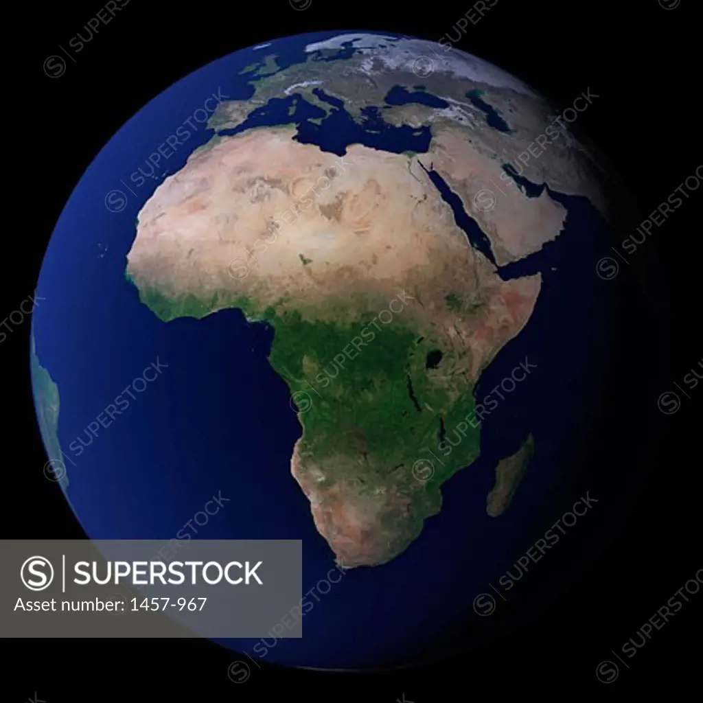 Satellite view of the planet Earth showing Africa with Asia and the Middle East