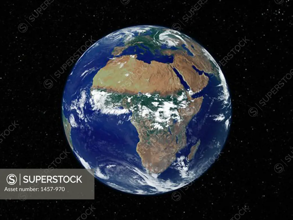 Satellite view of the Earth showing Africa and Europe