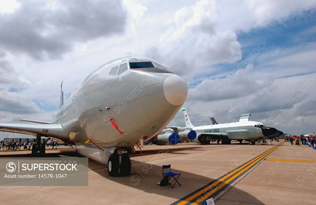 US Air Force E-8C Joint Surveillance Target Attack Radar System and a RC-135V/W Rivet Joint aircraft in static display at the Royal International Air Tattoo